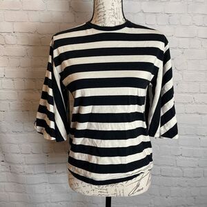 Who What Wear White & Black Striped Bell Sleeve Shirt